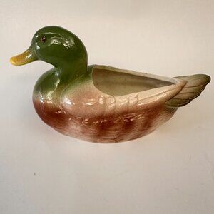 Vintage Ceramic Mallard Duck Planter Vase Decor